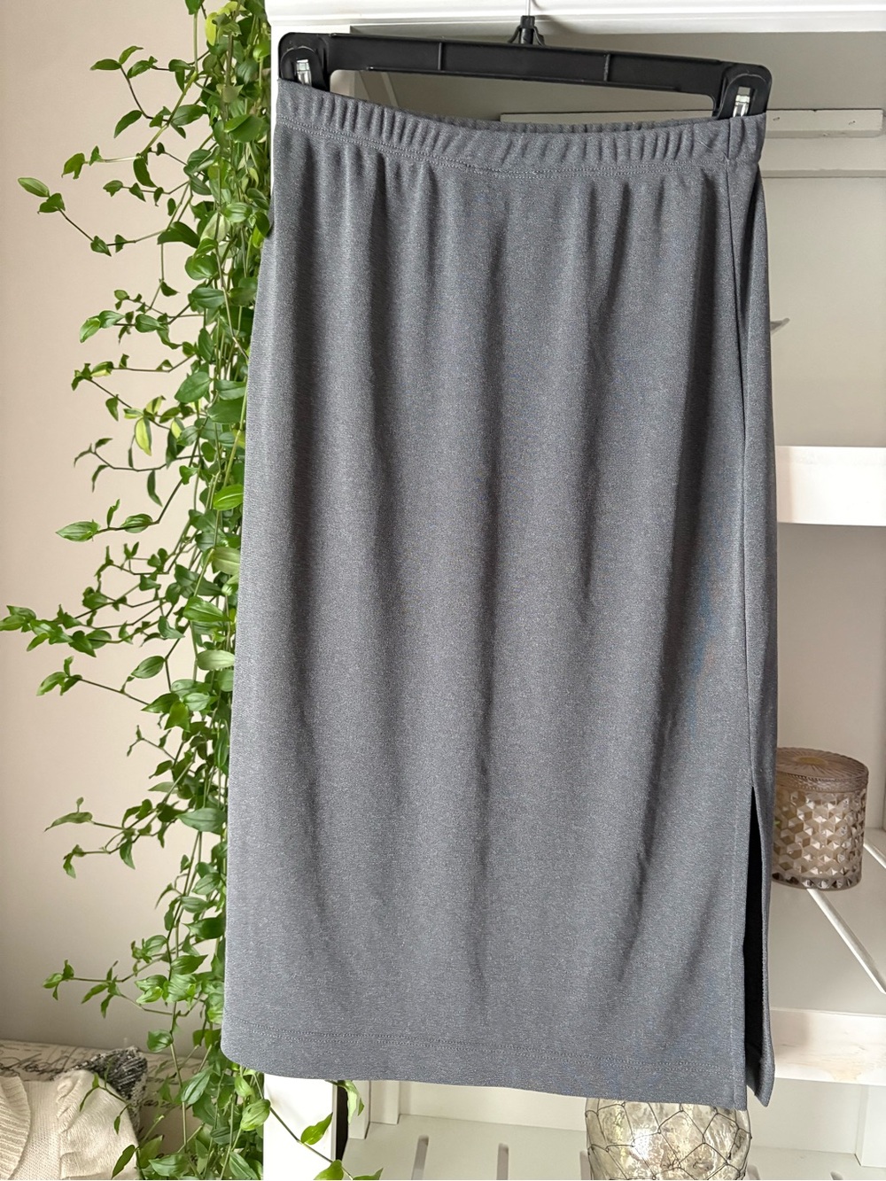 Classic Gray Midi Skirt with Side Slit